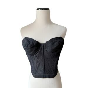 Vintage Black Lace Bustier Corset 70s Sears Size 36C Bra Whimsigoth Pin Up Girl